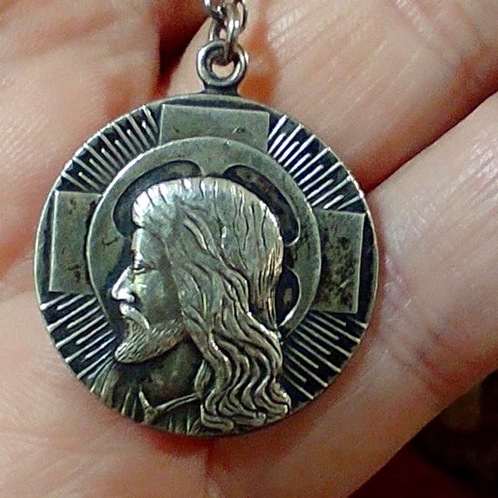 Vintage Sterling silver religious necklace